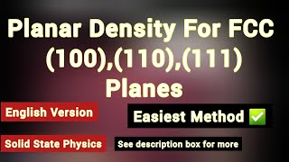 Planar Density for FCC 100 110 and 111 planes English Version  Planar atomic density [upl. by Ahsotal]