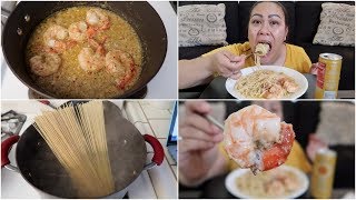 SHRIMP SCAMPI PASTA MUKBANG EATING SHOW [upl. by Hisbe416]