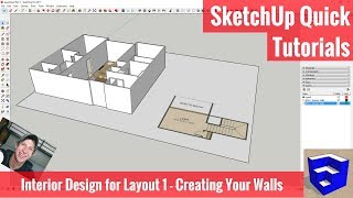 SketchUp Interior Design for Layout 1  Walls from a Floor Plan Image [upl. by Neiviv]