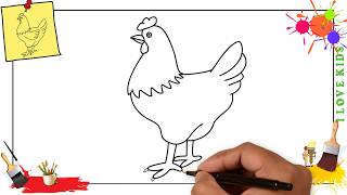 How to draw a chicken hen EASY step by step for kids beginners children [upl. by Pleasant]