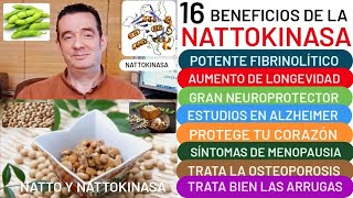 16 BENEFICIOS de🫛NATTOKINASA🫛LONGEVIDAD❤️FIBRINOLÍTICO👏CEREBRO CORAZÓN❤️OBESIDAD ARRUGAS😮MÚSCULO💪 [upl. by Cuttie]