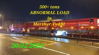 Over 500t ABNORMAL LOAD traveling through Merthyr Tydfil Largest movement in history of Welsh roads [upl. by Enylecoj28]