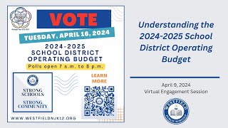 Westfield Public Schools20242025 Budget Virtual SessionApril 9 2024 [upl. by Yramliw]