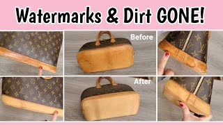 DIY How To Remove Watermarks from Leather  Tutorial and Haul Louis Vuitton Alma PM cleaning [upl. by Binni]