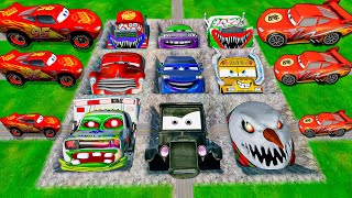 Mega pits with McQueen and Pixar Cars Vs Big amp Small Lightning McQueen BeamNG Drive Battle [upl. by Tawney740]