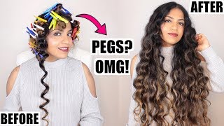 HEATLESS CURLS USING PEGS FOR LONG HAIR [upl. by Ffilc]