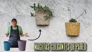 MACETAS colgantes de TERRAZO hechas con 2 botes de plastico para la pared [upl. by Tomkin]