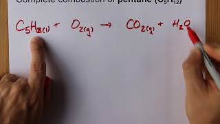 Complete Combustion of Pentane C5H12 Balanced Equation [upl. by Ahsenahs]