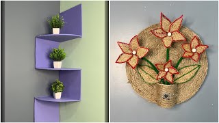 DIY Corner Wall Shelf and Jute Flower Wall Art  Home Decor Ideas with Cardboard and Jute [upl. by Yemac769]