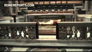 Pope prays before John Paul II tomb on anniversary of his death [upl. by Hodges]