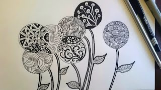 Zentangle Inspired Flowers Zendoodle Art  Beginner [upl. by Walden]