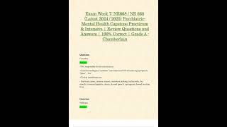 EXAM WEEK 7 NR668 NR 668 LATEST 2024 2025 PSYCHIATRIC MENTAL HEALTH CAPSTONE PRACTICUM EN INTENSIVE [upl. by Ahseikram]