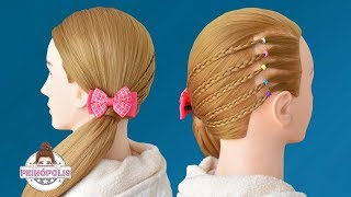 Coleta con Trenza de Lado de Colores  Peinados para Niñas Faciles y Rapidos [upl. by Adiana]