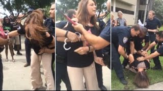 Female Air Force vet arrested trying to stop US flag protest [upl. by Welcher504]