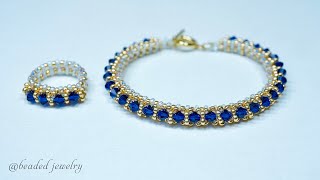 How to make beaded jewelry Elegant bracelet and ring [upl. by Nimesay]