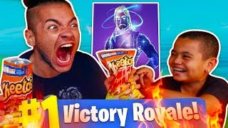 1 KILL  EXTREME FLAMING HOT CHEETOS WITH NO WATER CHALLENGE I ALMOST DIED FORTNITE 9 YR OLD KID [upl. by Iliam813]