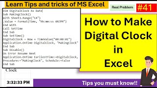 41 Excel VBA Tutorial Create a Digital Clock [upl. by Glovsky]