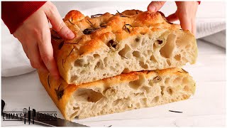 Big Bubble NOKnead Focaccia Bread  SOFT amp EASY Focaccia [upl. by Ahsilahk]