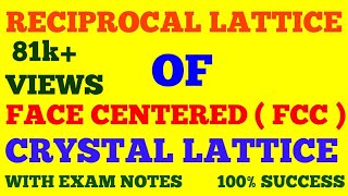 RECIPROCAL LATTICE OF FACE CENTERED CUBIC FCC CRYSTAL LATTICE  SOLID STATE PHYSICS  EXAM NOTES [upl. by Baumann]