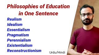 Philosophies of Education in one sentence  Realism Essentialism Pragmatism Progressivism [upl. by Munster29]