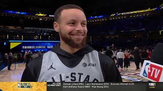 Steph Curry talks 3point contest with Sabrina  2024 NBA AllStar Practice [upl. by Siulegroj]