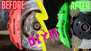 How to properly paint your brake calipers at home Refinishing my AMG Brembo C63 calipers [upl. by Atsylak]