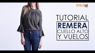 DIY COSTURA Molde  Patrón Remera  Polera Cuello Alto y Vuelos 1802 TUTORIAL [upl. by Mcconaghy]