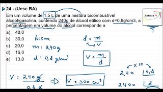 Cálculo de densidade e porcentagem de volume em uma solução [upl. by Nnyltiak]