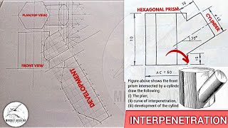 DEVELOPEMENT OF A CYLINDER INTERPENETRATING AN HEXAGONAL PRISM AND THE CURVE OF INTERSECTION [upl. by Udell]