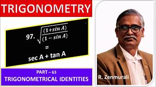 TRIGONOMETRICAL IDENTITIES  PART – 63 [upl. by Eonak]