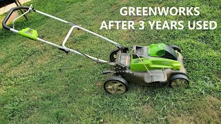 GREENWORKS ELECTRIC LAWN MOWER AFTER 3 YEARS USED REVIEW [upl. by Ruyle]