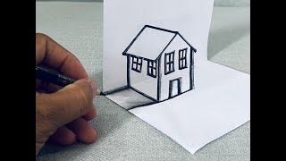 easy draw Trick Art house for beginners how to draw 3D Trick Art [upl. by Aneehs]