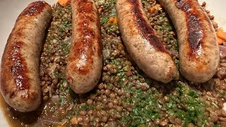 SAUCISSES DE TOULOUSE AUX LENTILLES  TOULOUSE SAUSAGES AND LENTILS VIDEO 239 [upl. by Annoda]