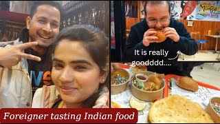 Foreigner tasting Indian Food  Samosa Pav Bhaji  Do you like it [upl. by Devland]