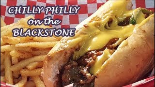 CHILI PHILLY CHEESE STEAK SANDWICH ON THE BLACKSTONE GRIDDLE [upl. by Emmye]