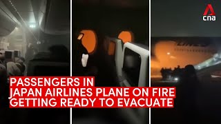 Japan Airlines fire Video emerges of passengers inside cabin receiving evacuation instructions [upl. by Dianne]