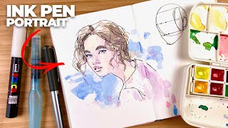 Simple INK PEN drawing technique  Improve your portraits [upl. by Flin]