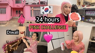 🇰🇷💖24 PINK CHALLENGE ONLY pink roti Diwali celebration and first snow ❄️ [upl. by Peirce480]