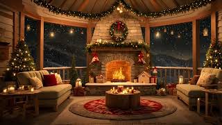 Porch Christmas Ambience 🎄 Relaxing Christmas Jazz Music 🔥 Snowfall amp Crackling Christmas Fireplace [upl. by Yeliab986]