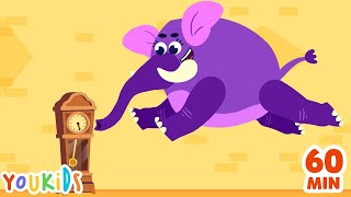 Hickory Dickory Dock 🕰️ Elephant Jumps on the Clock 🐘 Youkids Nursery Rhymes [upl. by Woolley]