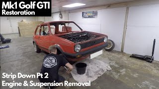 Engine Removal  Episode 3  1983 Mk1 Volkswagen Golf GTI Campaign Restoration Rebuild [upl. by Boak700]