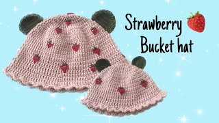 Crochet Strawberry 🍓 Bucket Hat [upl. by Aynna482]