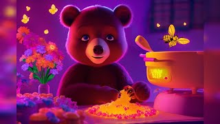 Learning video for kids Bear hand wash eat sleep Learning bee collecting honey from flowers [upl. by Andee781]