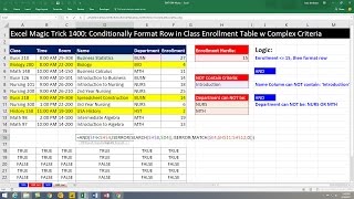 Excel Magic Trick 1400 Conditionally Format Row in Class Enrollment Table with Complex Criteria [upl. by Soll]