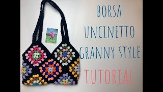 grannybag borsauncinetto crochet borsa uncinetto con mattonelle granny style tutorial [upl. by Christiane]