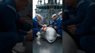 White Dolphins escape danger thanks to a Miracle Ship animalrescue [upl. by Atinreb]