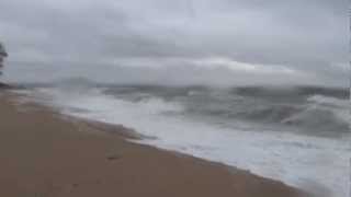 Hurricane Sandy Caumsett State Park Beach at low tide morning of the storm [upl. by Alemak]