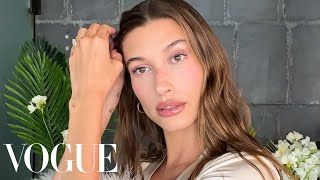 Hailey Biebers Date Night Skin Care amp Makeup Routine  Beauty Secrets  Vogue [upl. by Yticilef]