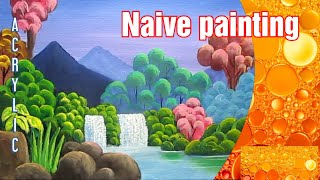 Naive Art painting  My first attempt at Naive Art  art acrylic painting naiveart [upl. by Hanforrd]