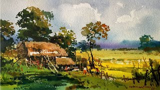 How to Paint A Simple Landscape Scenery with Watercolor  Watercolour Painting Tutorial [upl. by Lennie]